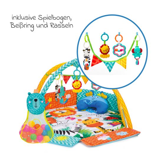 Fillikid Active bow play mat with 30 balls, 4 gripping figures & pad 120 x 100 cm - Colorful