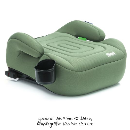 Fillikid Auto-Kindersitzerhöhung Deluxe Flip Booster i-Size ab 7 Jahre - 12 Jahre (125 cm - 150 cm) mit verstellbarer Isofix-Halterung & Getränkehalter - Grün