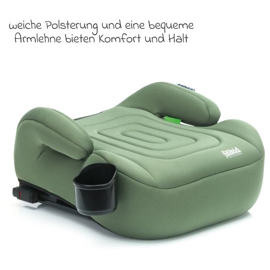 Fillikid Auto-Kindersitzerhöhung Deluxe Flip Booster i-Size ab 7 Jahre - 12 Jahre (125 cm - 150 cm) mit verstellbarer Isofix-Halterung & Getränkehalter - Grün