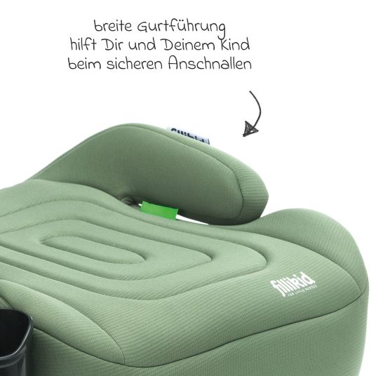 Fillikid Auto-Kindersitzerhöhung Deluxe Flip Booster i-Size ab 7 Jahre - 12 Jahre (125 cm - 150 cm) mit verstellbarer Isofix-Halterung & Getränkehalter - Grün