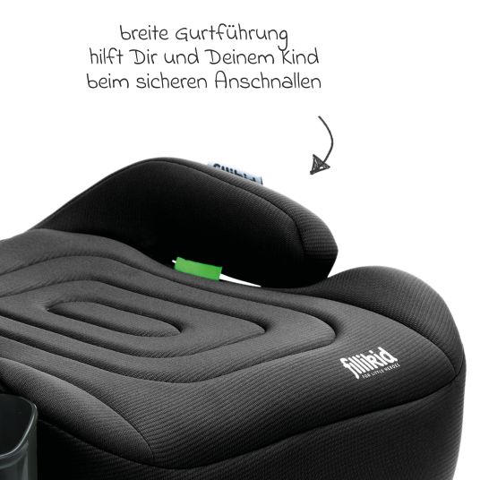 Fillikid Auto-Kindersitzerhöhung Deluxe Flip Booster i-Size ab 7 Jahre - 12 Jahre (125 cm - 150 cm) mit verstellbarer Isofix-Halterung & Getränkehalter - Schwarz