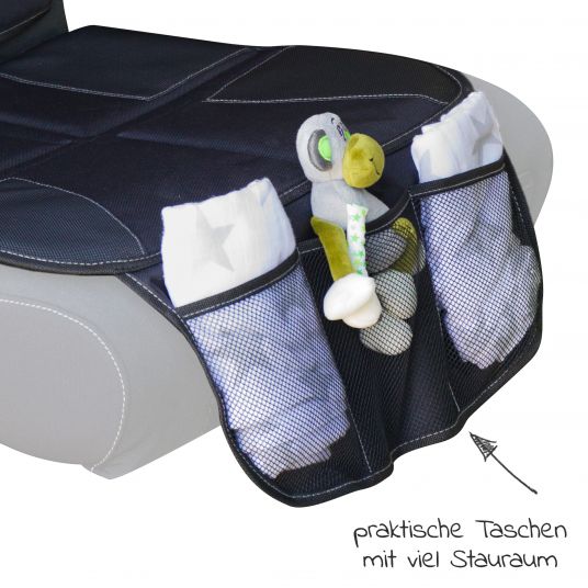 Fillikid Autositz-Schutzunterlage für Reboarder mit IPad-Tasche - Schwarz