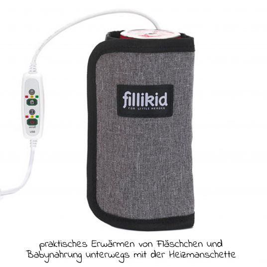 Fillikid Babyflaschenwärmer mit USB-Anschluss und Thermofach - Melange Grau