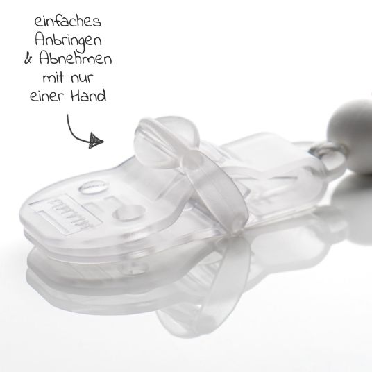 Fillikid Babytrage Natural ab 3,5 -20 kg für Bauch-, Hüft und Rückentrageposition inkl. Silikon-Schnullerbox Diamant Hellgrau + 2er Set Schnullerketten Grau Beere - Grau