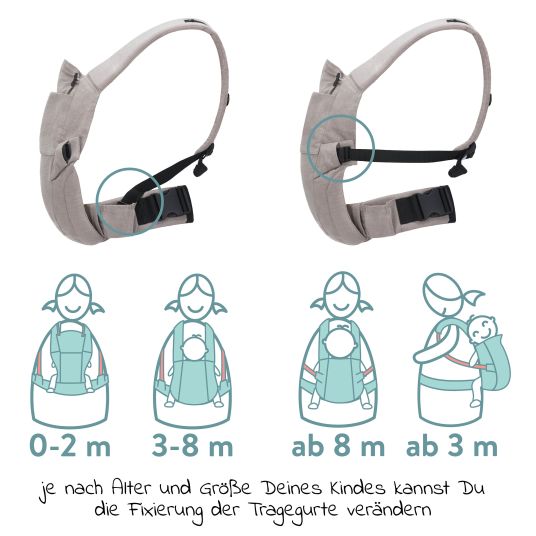 Fillikid Natural baby carrier from 3.5 -20 kg for tummy, hip and back carrying position incl. silicone pacifier box diamond light gray + set of 2 pacifier chains gray berry - gray