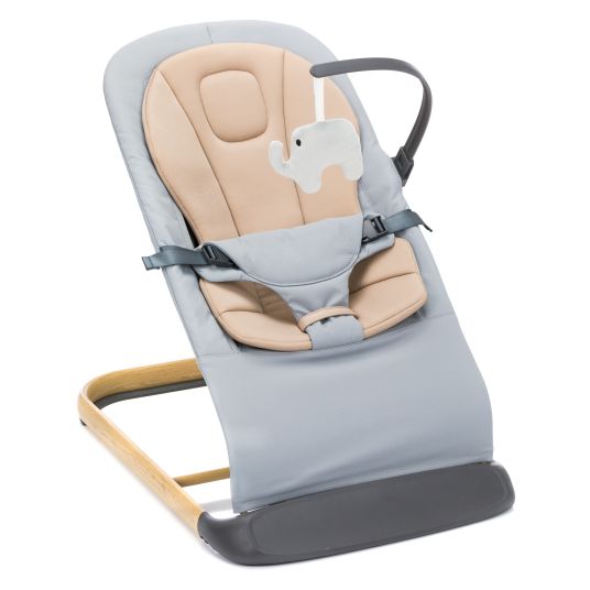 Fillikid Babywippe Rocker mit 3 verstellbaren Positionen und Spielbügel mit Plüschfigur - Grau Beige