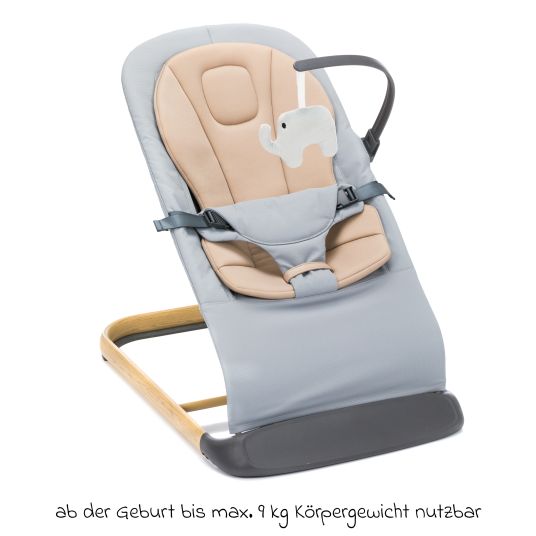 Fillikid Babywippe Rocker mit 3 verstellbaren Positionen und Spielbügel mit Plüschfigur - Grau Beige