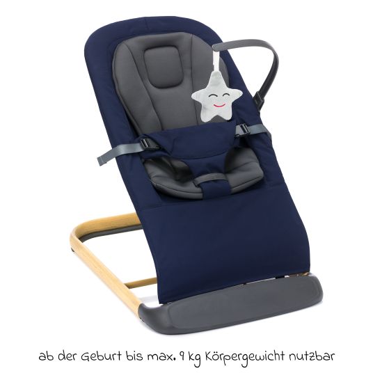 Fillikid Babywippe Rocker mit 3 verstellbaren Positionen und Spielbügel mit Plüschfigur - Marine Grau