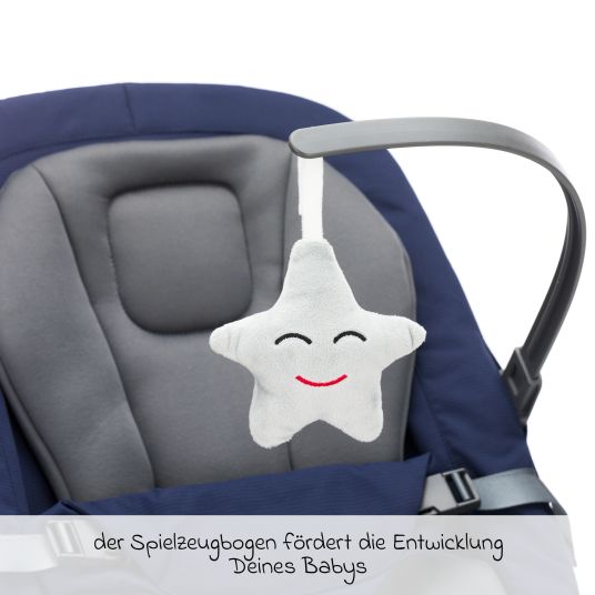 Fillikid Babywippe Rocker mit 3 verstellbaren Positionen und Spielbügel mit Plüschfigur - Marine Grau