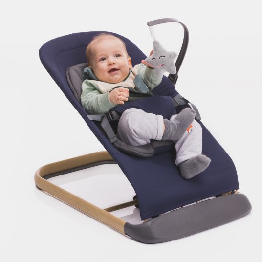 Fillikid Babywippe Rocker mit 3 verstellbaren Positionen und Spielbügel mit Plüschfigur - Marine Grau