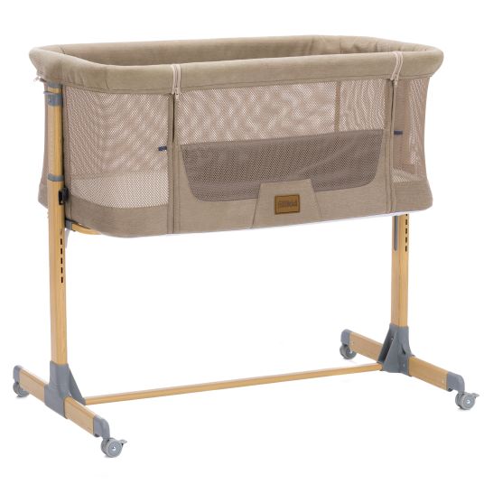 Fillikid Crip co-sleeper with 6 height settings, mesh fabric for optimum air circulation & 4 castors - Caramel