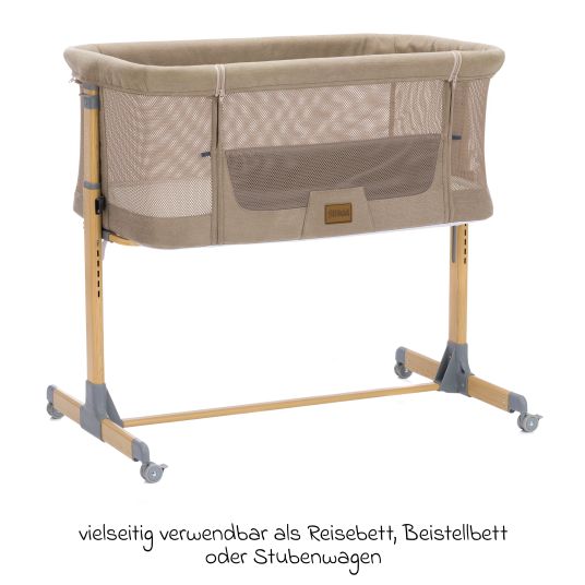 Fillikid Beistellbett Crip 6-fach höhenverstellbar mit Netzstoff für optimale Luftzirkulation & 4 Rollen - Caramel