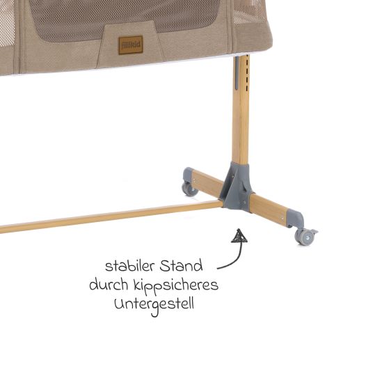 Fillikid Beistellbett Crip 6-fach höhenverstellbar mit Netzstoff für optimale Luftzirkulation & 4 Rollen - Caramel