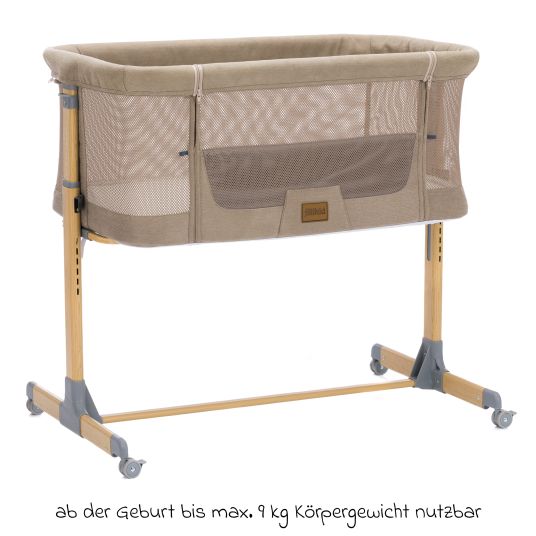 Fillikid Beistellbett Crip 6-fach höhenverstellbar mit Netzstoff für optimale Luftzirkulation & 4 Rollen - Caramel