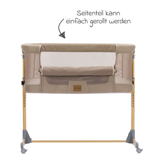 Fillikid Crip co-sleeper con 6 regolazioni in altezza, tessuto a rete per una circolazione ottimale dell'aria e 4 rotelle - Caramello