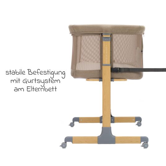 Fillikid Beistellbett Crip 6-fach höhenverstellbar mit Netzstoff für optimale Luftzirkulation & 4 Rollen - Caramel