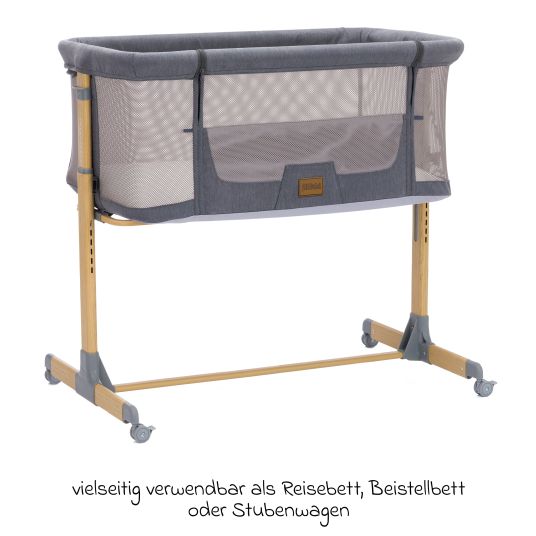 Fillikid Beistellbett Crip 6-fach höhenverstellbar mit Netzstoff für optimale Luftzirkulation & 4 Rollen - Grau