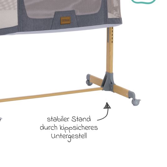 Fillikid Beistellbett Crip 6-fach höhenverstellbar mit Netzstoff für optimale Luftzirkulation & 4 Rollen - Grau