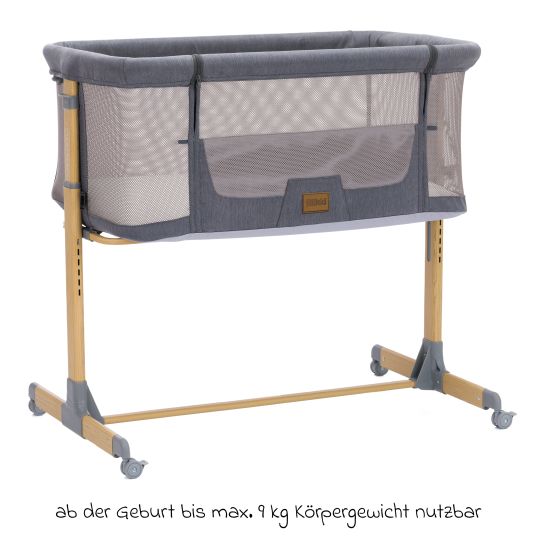 Fillikid Beistellbett Crip 6-fach höhenverstellbar mit Netzstoff für optimale Luftzirkulation & 4 Rollen - Grau