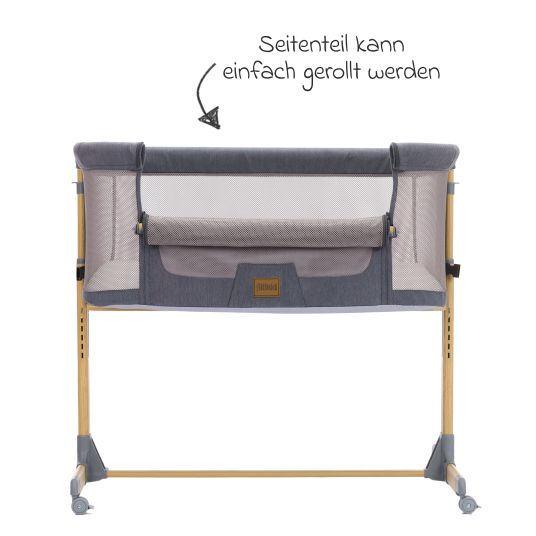 Fillikid Crip co-sleeper with 6 height settings, mesh fabric for optimum air circulation & 4 wheels - gray