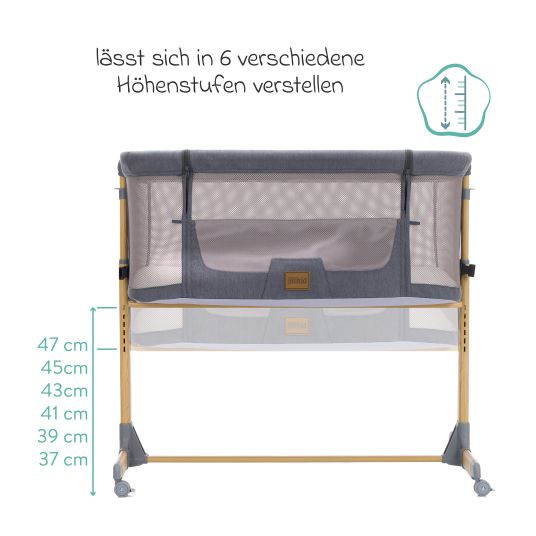 Fillikid Crip co-sleeper with 6 height settings, mesh fabric for optimum air circulation & 4 wheels - gray