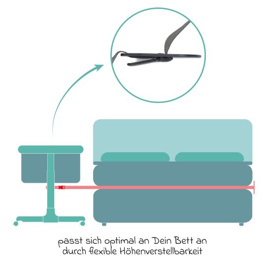 Fillikid Beistellbett Crip 6-fach höhenverstellbar mit Netzstoff für optimale Luftzirkulation & 4 Rollen - Grau