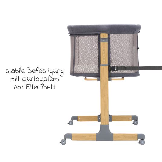 Fillikid Beistellbett Crip 6-fach höhenverstellbar mit Netzstoff für optimale Luftzirkulation & 4 Rollen - Grau