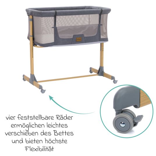 Fillikid Beistellbett Crip 6-fach höhenverstellbar mit Netzstoff für optimale Luftzirkulation & 4 Rollen - Grau