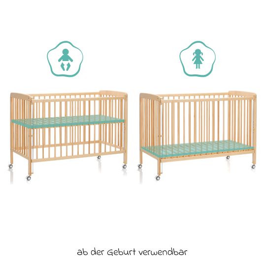 Fillikid Beistellgitterbett Nena aus massivem Buchenholz mit 4 feststellbaren Rollen 60 x 120 cm - Natur