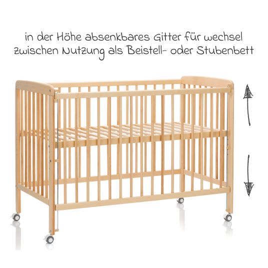 Fillikid Beistellgitterbett Nena aus massivem Buchenholz mit 4 feststellbaren Rollen 60 x 120 cm - Natur