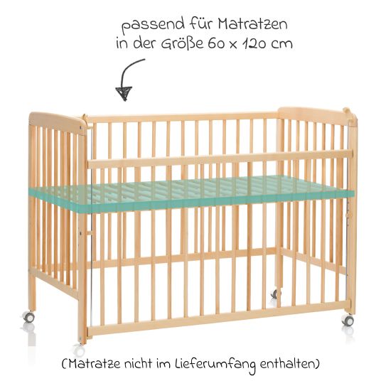 Fillikid Beistellgitterbett Nena aus massivem Buchenholz mit 4 feststellbaren Rollen 60 x 120 cm - Natur