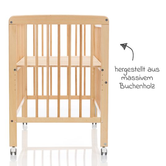 Fillikid Beistellgitterbett Nena aus massivem Buchenholz mit 4 feststellbaren Rollen 60 x 120 cm - Natur