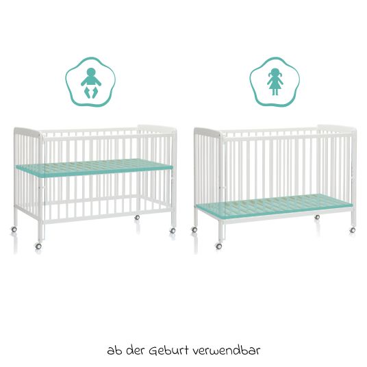 Fillikid Beistellgitterbett Nena aus massivem Buchenholz mit 4 feststellbaren Rollen 60 x 120 cm - Weiß