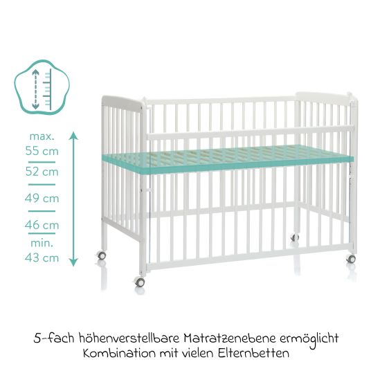 Fillikid Beistellgitterbett Nena aus massivem Buchenholz mit 4 feststellbaren Rollen 60 x 120 cm - Weiß