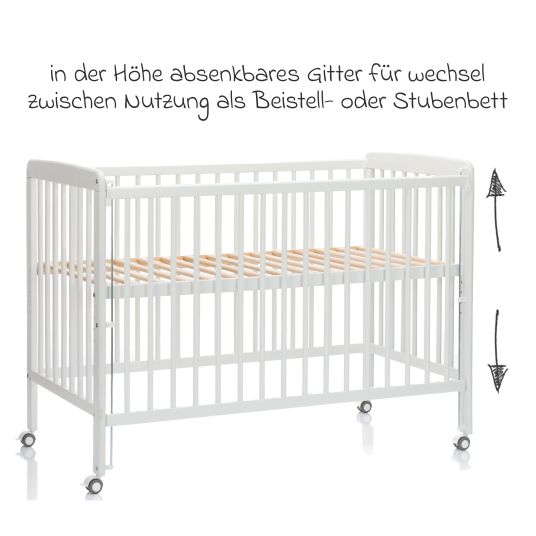 Fillikid Beistellgitterbett Nena aus massivem Buchenholz mit 4 feststellbaren Rollen 60 x 120 cm - Weiß