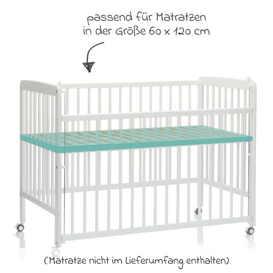 Fillikid Beistellgitterbett Nena aus massivem Buchenholz mit 4 feststellbaren Rollen 60 x 120 cm - Weiß