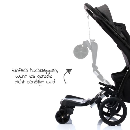 Fillikid Buggy Board Filliboard Wide Set extra wide ride-on board with additional seat for all standard buggies and baby carriages - Black Grey
