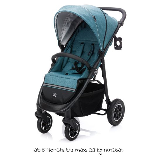 Fillikid Buggy & Sportwagen Adventure Air bis 22 kg belastbar mit Lufträder, Knickschieber, Liegeposition & Getränkehalter - Blau