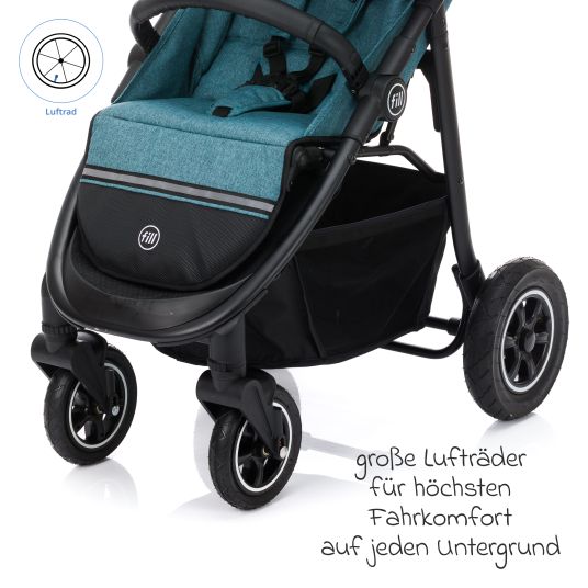 Fillikid Buggy & Sportwagen Adventure Air bis 22 kg belastbar mit Lufträder, Knickschieber, Liegeposition & Getränkehalter - Blau