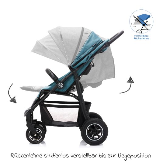 Fillikid Buggy & Sportwagen Adventure Air bis 22 kg belastbar mit Lufträder, Knickschieber, Liegeposition & Getränkehalter - Blau