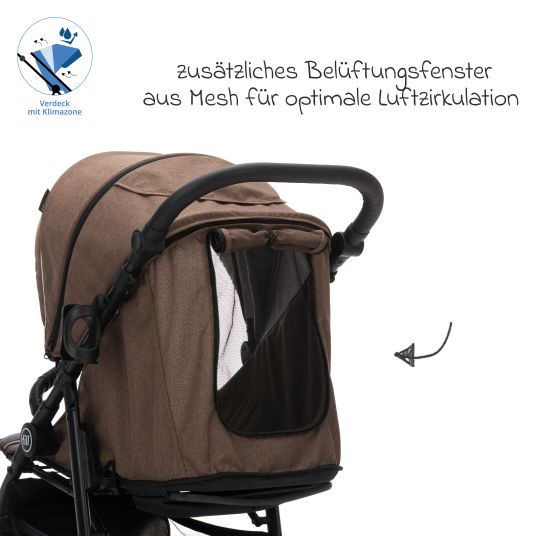 Fillikid Buggy & Sportwagen Adventure Air bis 22 kg belastbar mit Lufträder, Knickschieber, Liegeposition & Getränkehalter - Braun