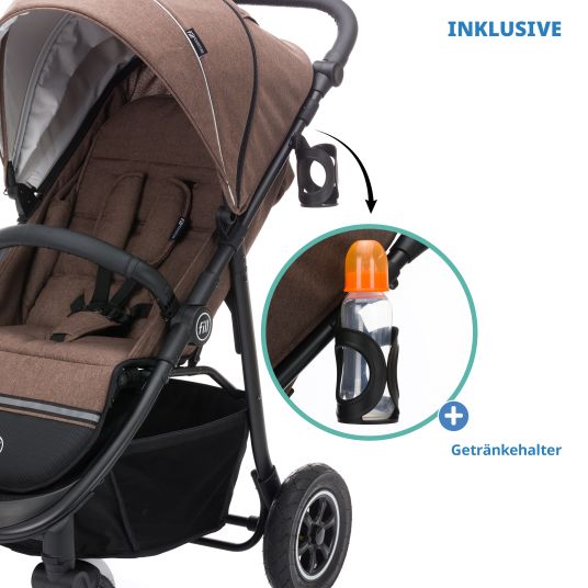 Fillikid Buggy & Sportwagen Adventure Air bis 22 kg belastbar mit Lufträder, Knickschieber, Liegeposition & Getränkehalter - Braun