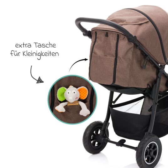 Fillikid Buggy & Sportwagen Adventure Air bis 22 kg belastbar mit Lufträder, Knickschieber, Liegeposition & Getränkehalter - Braun