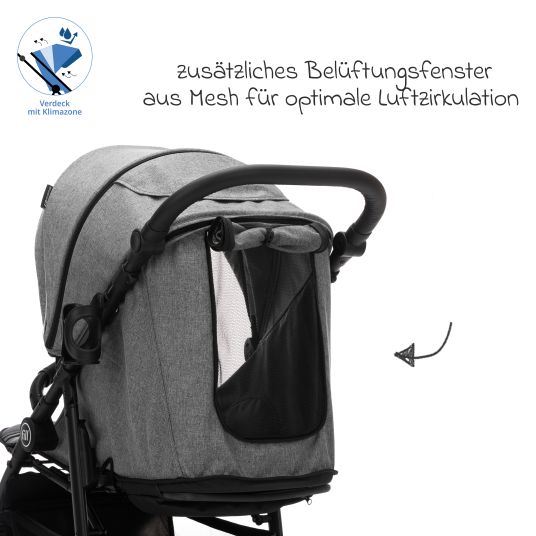 Fillikid Buggy & Sportwagen Adventure Air bis 22 kg belastbar mit Lufträder, Knickschieber, Liegeposition & Getränkehalter - Grau