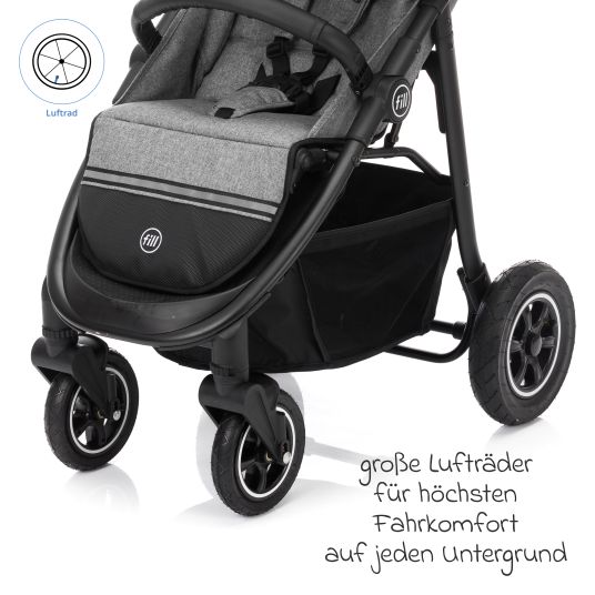 Fillikid Buggy & Sportwagen Adventure Air bis 22 kg belastbar mit Lufträder, Knickschieber, Liegeposition & Getränkehalter - Grau