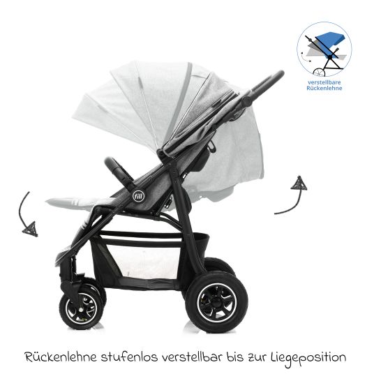 Fillikid Buggy & Sportwagen Adventure Air bis 22 kg belastbar mit Lufträder, Knickschieber, Liegeposition & Getränkehalter - Grau