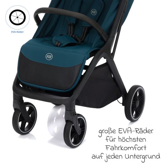 Fillikid Buggy & Sportwagen Cooper bis 22 kg belastbar mit Liegeposition und Autofold-Mechanismus nur 7,1 kg - Türkis Schwarz