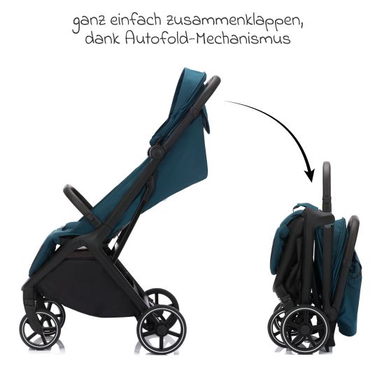 Fillikid Buggy & Sportwagen Cooper bis 22 kg belastbar mit Liegeposition und Autofold-Mechanismus nur 7,1 kg - Türkis Schwarz