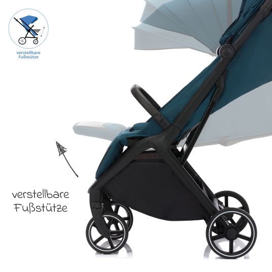 Fillikid Buggy & Sportwagen Cooper bis 22 kg belastbar mit Liegeposition und Autofold-Mechanismus nur 7,1 kg - Türkis Schwarz