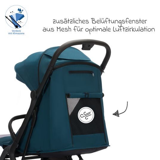 Fillikid Buggy & Sportwagen Cooper bis 22 kg belastbar mit Liegeposition und Autofold-Mechanismus nur 7,1 kg - Türkis Schwarz